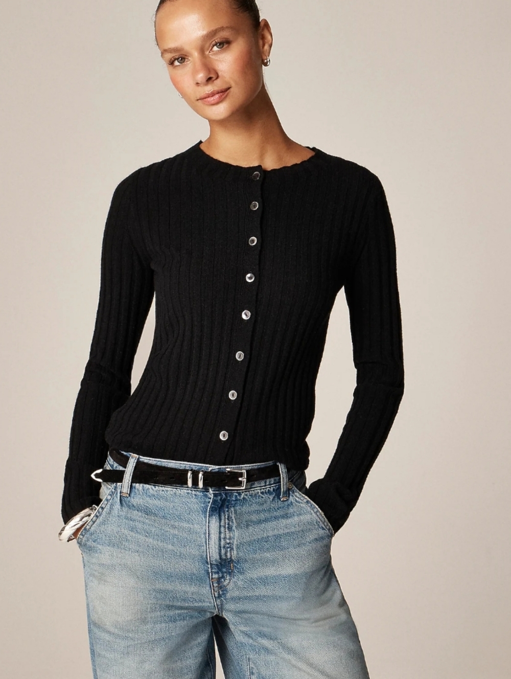 J Crew Wide-rib cashmere cardigan CO325 Size XXS NWT Black